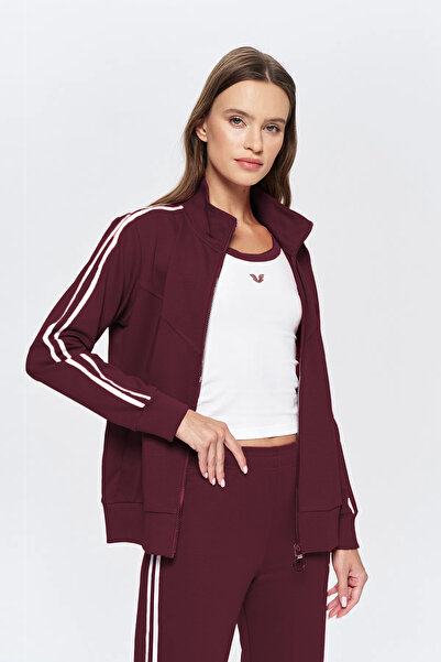 bilcee Women's Dark Burgundy Mock Neck Piece Tracksuit Set 9907