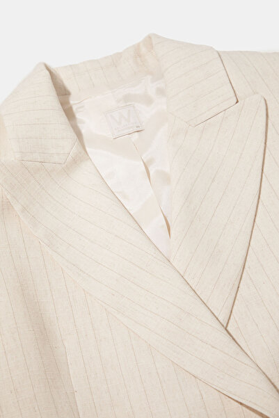 W Collection Ekru Striped Linen Mixed Jacket