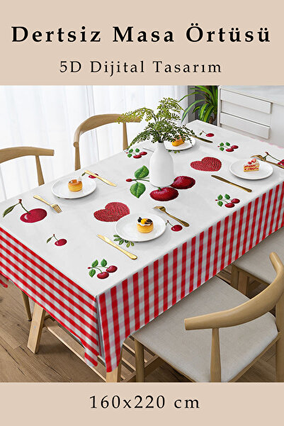MonoHome Fruity Tablecloth Hassle-Free Fabric - 5D Digital Design Cherry