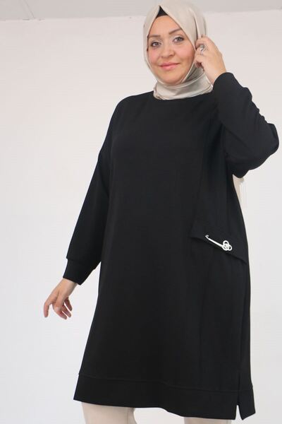 Eslina 58160 - Μοντάλ τουνίκ με λεπτομέρεια από πέτρα με πέτρα - Μαύρο