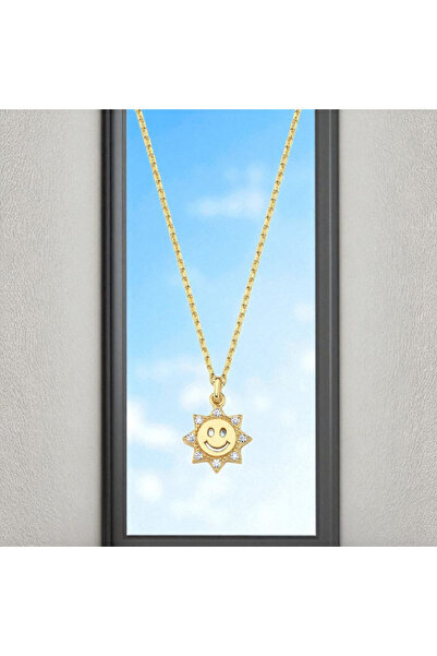24K Altın Kaplama 925 Ayar Gümüş Güneş ve Gülümseme Kolye