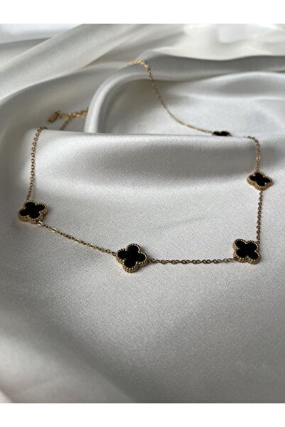 Stainlless Steel Steel Black Stone Gold Necklace