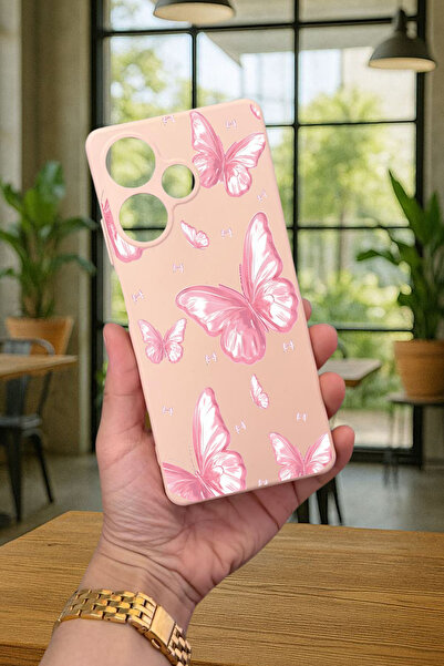 Vip Case İNFİNİX HOT 30 Uyumlu Pembe Kelebek Desenli Silikon Darbe Emici Klasik Korumalı Rubber Kılıf