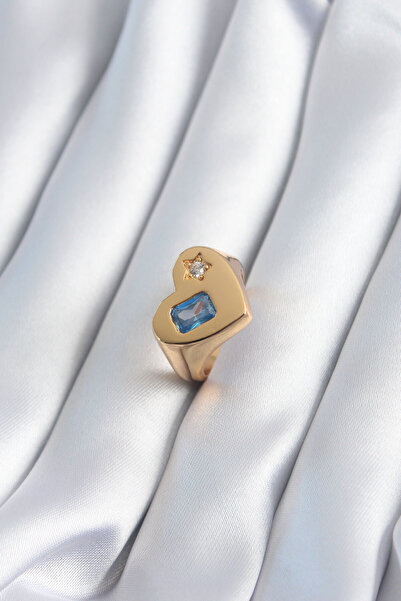 Skygo خاتم نسائي من النحاس الذهبي اللون على شكل قلب مزين بحجر الزركون - TJ-BY...