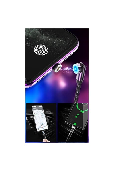 Universal Magnetic 3-in-1 Charging Cable 360° + 180°, 1 m, micro/Type-C/iPhone, 5V 2.1A, Black