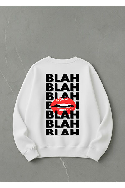 LORVEX Swea tricou BLAH imprimat, supradimensionat, unisex, cu gât rotund, alb