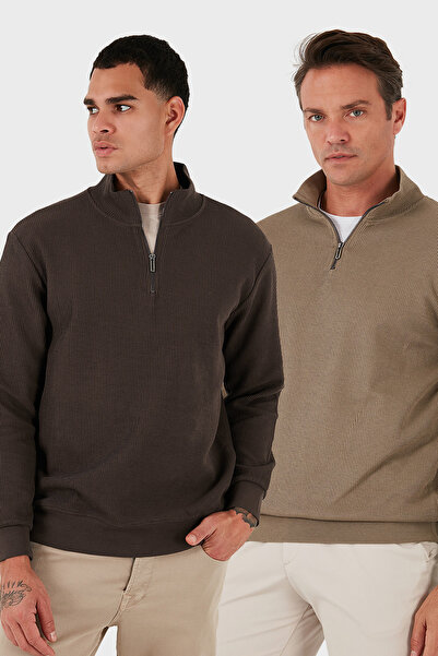 Buratti قطن ذو قصة عادية ونصف سحاب ياقة مرتفعة متوسطة الطول عبوة من قطعتين سو...