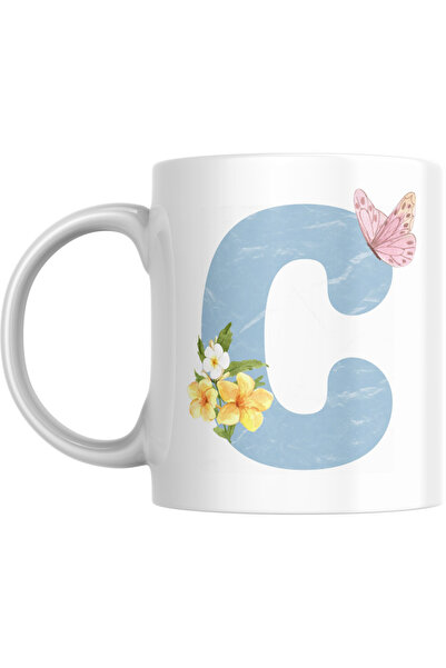 SiestaSafari Coffee Mug with Letter C - Personalized Alphabet with Floral Butterfly, Gift for Woman