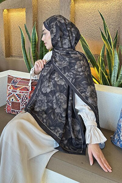 lamelif Lotus Desen Bambu Şal Siyah