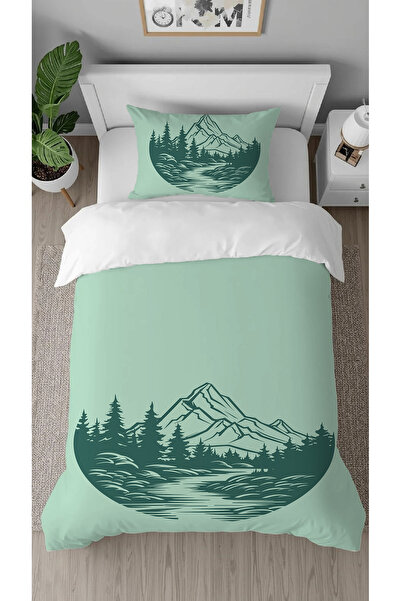 GREENDECOR Set de lenjerie de pat elegant, cu model de pădure naturală, cu pi...