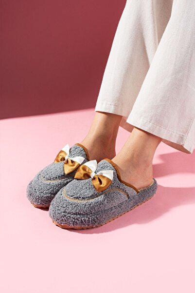 FUGA MODA Curry grey bow detail clog slippers with silent sole