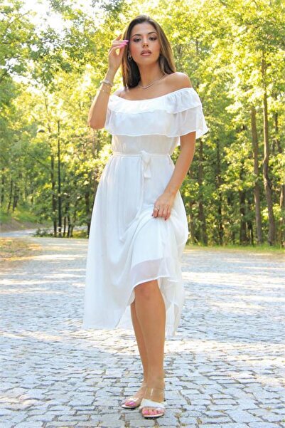 Dipmoda Γυναικείο φόρεμα σιφόν με λεπτομέρειες και λαιμόκοψη μαντόνα για τη ν...