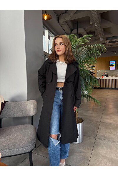 RESSHO Kadın Kemerli Uzun Trençkot – Su Geçirmez, Astarlı, Oversize Model