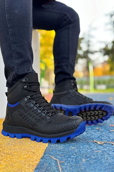 Deri De Luxe Μαύρες ανδρικές μπότες πεζοπορίας για εξωτερικούς χώρους