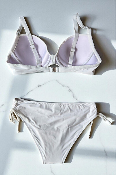 embody Ladies Two Piece Swimsuit Set with appliqué on bra, Diamond White y9129