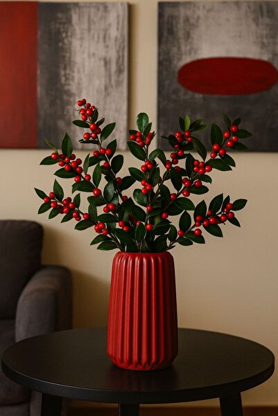 MİREVA Bordo Modern Büyük Dekoratif Vazo – Dikey Çizgili Tasarım