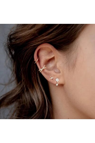 delis 925 silver ear cuff, JW1676, cross pattern, gold plated