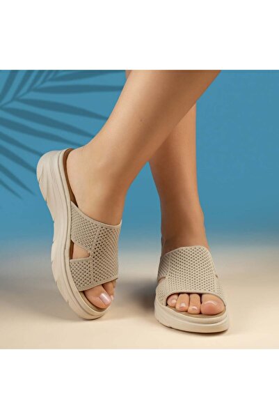 Modlet.ro Women's beige casual platform slides MOD13842