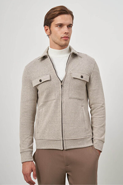 İmza Örme Bebe Yaka Kendinden Desenli Astarsız Bej Erkek Mont 1007245158