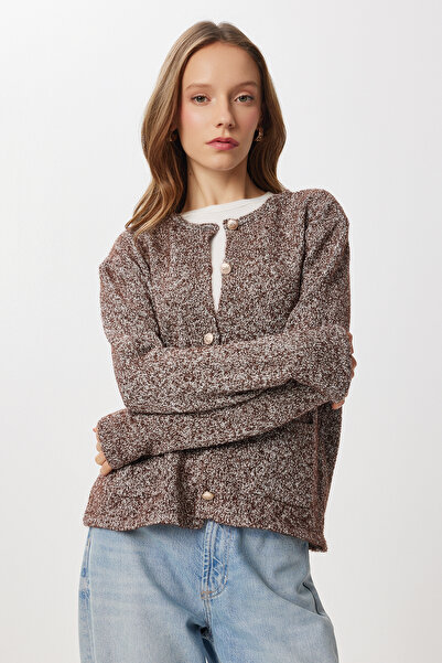 Lovelyİstanbul Gold Buttoned Knitwear Cardigan Lki̇0048 Brown