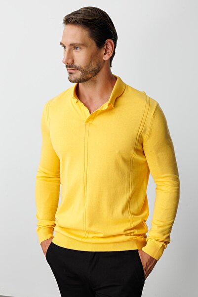 İgs Жълто стандартно поло с дълъг ръкав и гладка повърхност