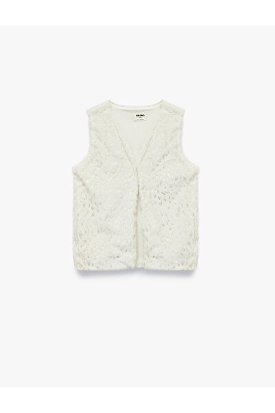 Koton Жилетка с V-образно деколте, отпечатана със златна фолио, блестяща плюшена
