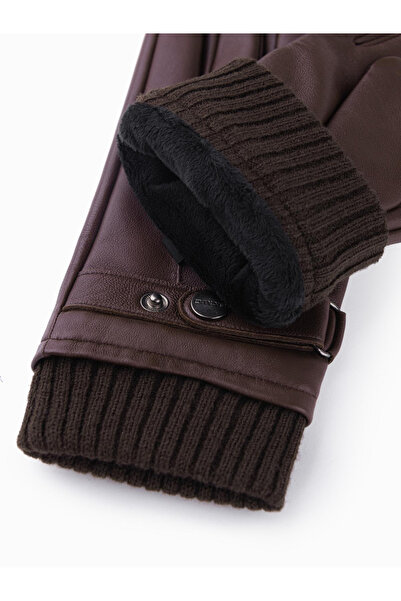 OMBRE Men's Leather Gloves with Touchscreen Function v1 OM-ACGL-0128 - Dark Brown