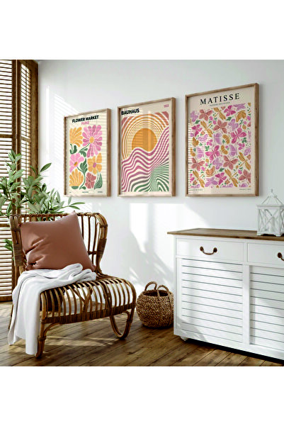 POSTER (ÇERÇEVESİZ) 3'lü Set Matisse Baskısı Poster, Bohem Duvar Dekoru, Matisse, Flower Market, Bauhaus
