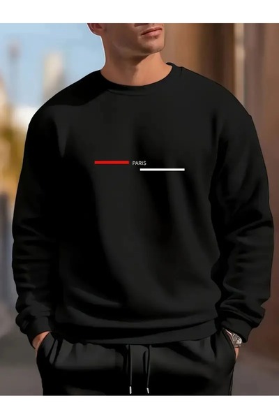 ship master Paris cu imprimeu Swea tricou pentru bărbați/unisex – alb, detaliu roșu, gât rotund, mânecă lungă