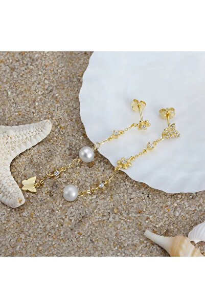 delis Μακριά σκουλαρίκια από ασήμι 925, JW1730, σχέδιο πεταλούδας, επιχρυσωμένα