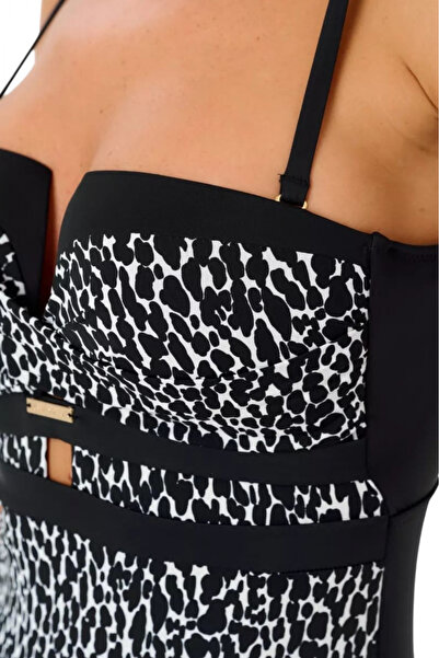 embody Women's one piece swimsuit with modelling effect, Luv y9101 black/white animal print