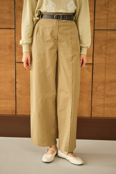 LOCCO Women's Çima Detailed Belted Trousers Khaki Green