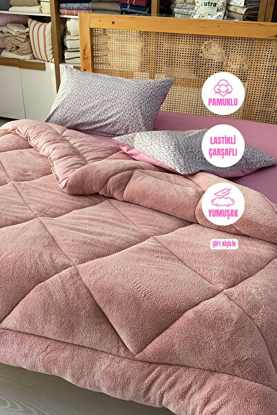 sutra Pamuklu Wellsoft Kalın Çift Kişilik Battal Boy Lastikli Çarşaflı Uyku Seti