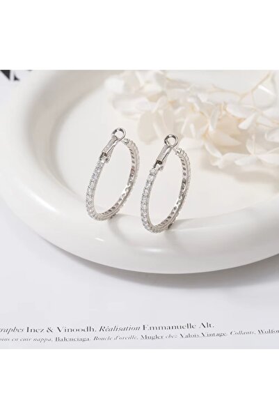 delis Στρογγυλά σκουλαρίκια από ασήμι 925, JW1748, κομψό μοντέλο, επιροδιωμένο