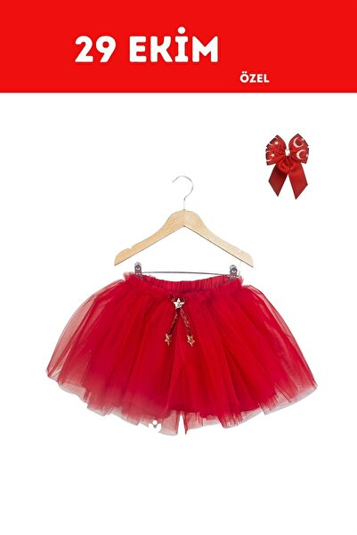 DUCA KIDS October 29 Special Red Star Tulle Skirt & Crescent-Star Bow Set
