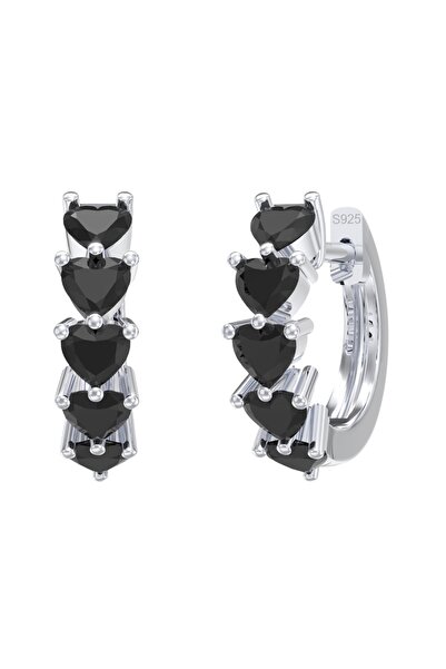 delis Στρογγυλά σκουλαρίκια από ασήμι 925, JW1799, μοντέλο με μαύρα ζιρκόνια, επιπλατινωμένα με ρόδιο