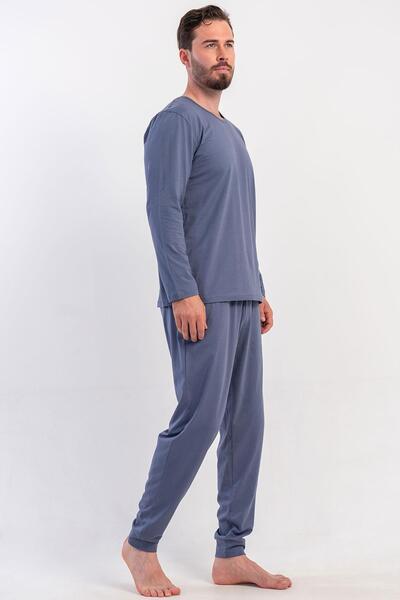 VİENETTA Чоловічий футерований піжамний комплект з довгими рукавами та велосипедним коміром C8T5N0405