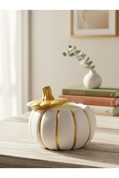 KANERUZ Büyük Boy Kapaklı Balkabağı Kavanoz Vernikli, Obje, Biblo, Yılbaşı Hediyesi (Ürünün Ölçüsü 9,5-10cm)