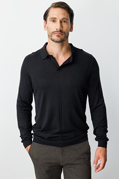 İgs Черно поло с дълъг ръкав, стандартна кройка, гладка повърхност