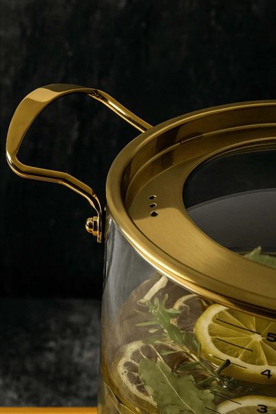 Jenisa 5.5 Lt Gold Detailed and Heat-Resistant Pot – Measured Transparent Borosilicate Glass Pot