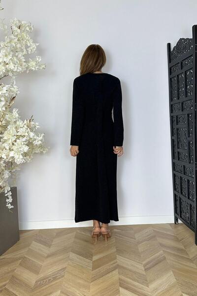 gesmoda G1597 Taş Detaylı Simli Abiye Elbise Siyah