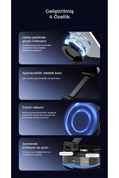 Qozie N52 Güçlü Mıknatıslı Katlanabilir 360° Döner Telefon Tutucu