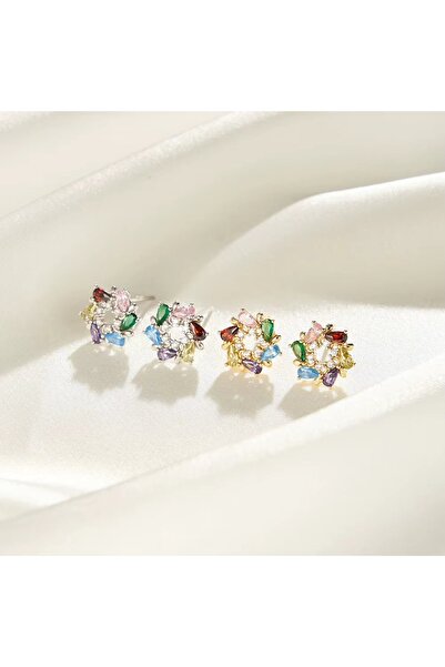 delis Σκουλαρίκια από ασήμι 925, JW1761, κομψό πολύχρωμο μοντέλο, επιχρυσωμένα