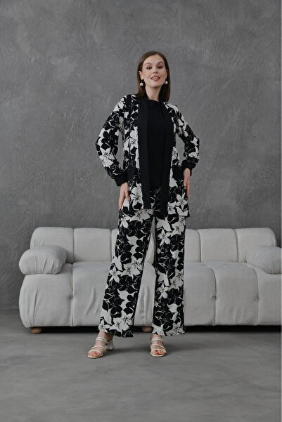 zavera for kids Women's Crepe Fabric Floral Detailed 3 Piece Set - Stylish Set - Women's Clothing