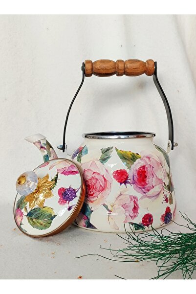 EBRULİEMAYE Rose Lux Enamel Teapot Kettle 2.5 Liter with Crystal Top