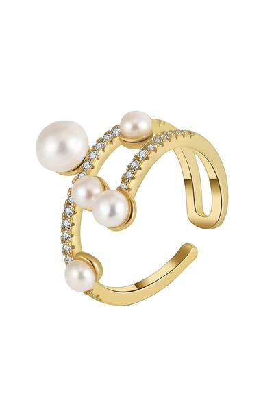 delis Inel reglabil argint 925, JW1724, model elegant cu perle, placat cu aur