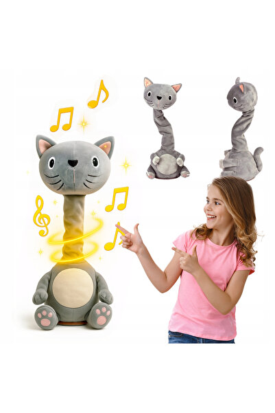 zola Pisica interactiva de plus,imita, 20 de melodii si efecte sonore,volum reglabil,38×22×15 cm, gri