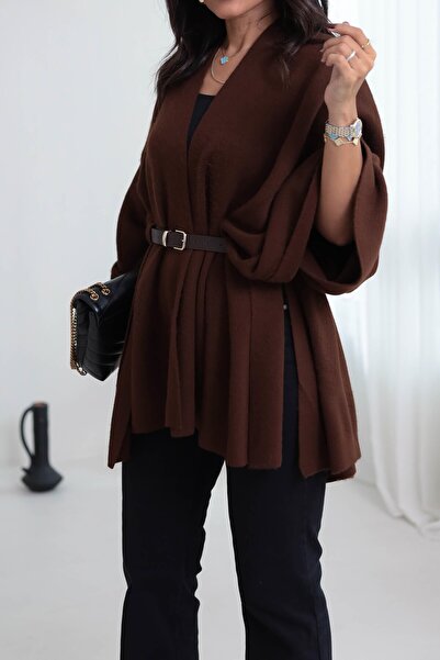 Suziş Triko Standard Size Belted Poncho Key36840