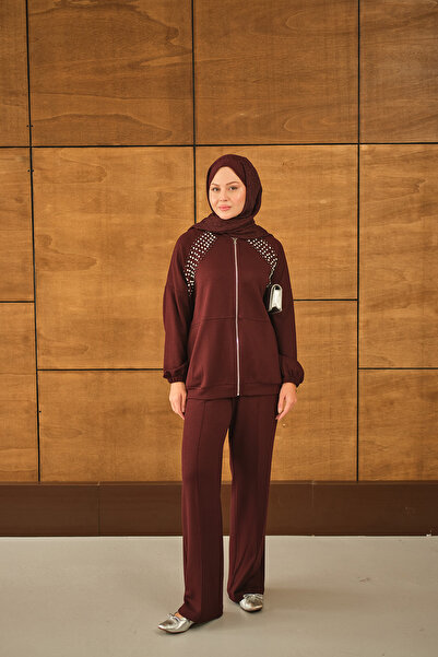 LOCCO Kadın Omuz Taş Detay Takım Bordo