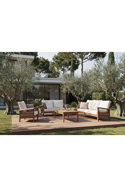 Root Art Terra Iroko Ahşap Bahçe - Balkon Oturma Takımı | 3.2.1 + Orta Sehpa ...